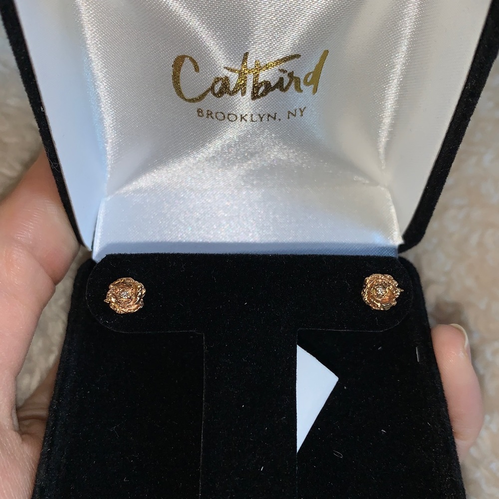 Gold and Diamond Rose Earrings
